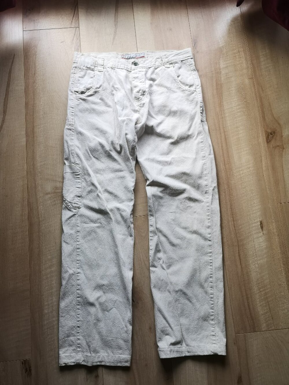 Y2K Linen Blend Off-White Cream Carpenter Pants - Size 30-32